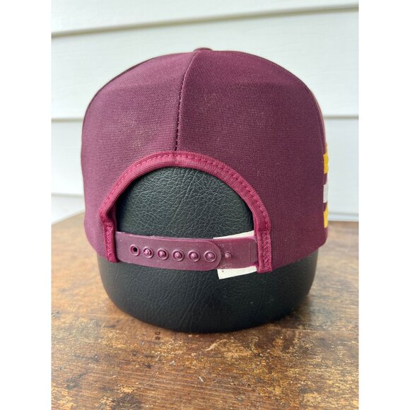 Vintage APAC Building America Maroon 3 Stripe Snapback Trucker Hat R3 - Picture 4 of 6
